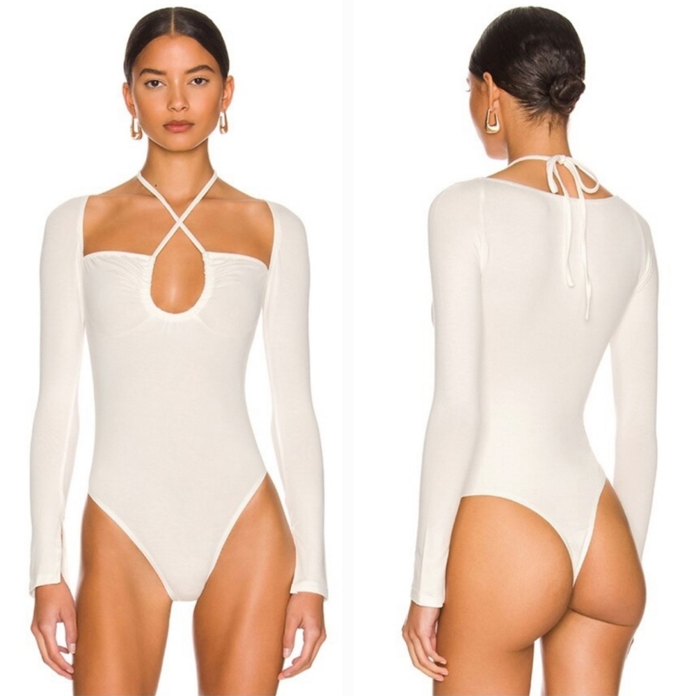 REVOLVE Superdown Storme White Halter Long Sleeve Bodysuit